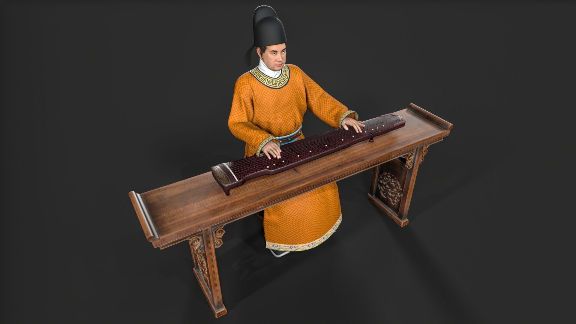 ancient china zither musical instrument Low-poly 3D model_5