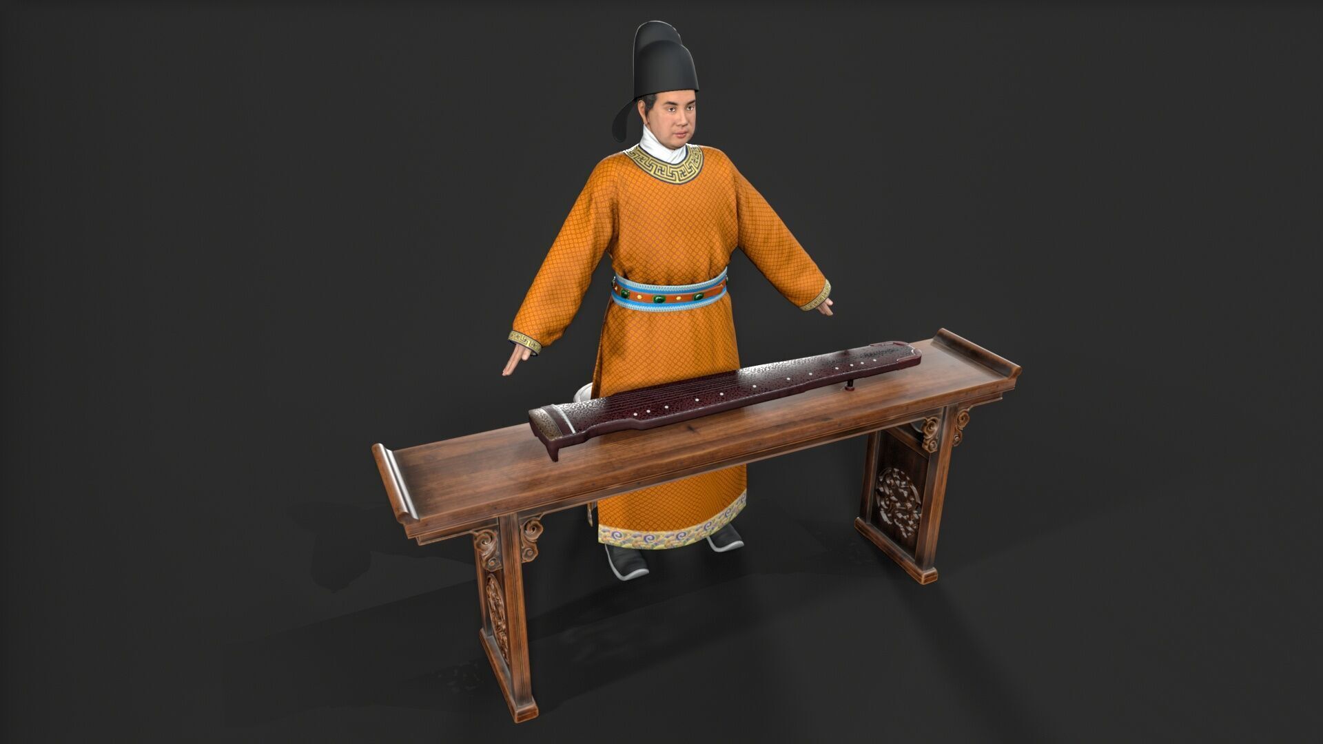 ancient china zither musical instrument Low-poly 3D model_10