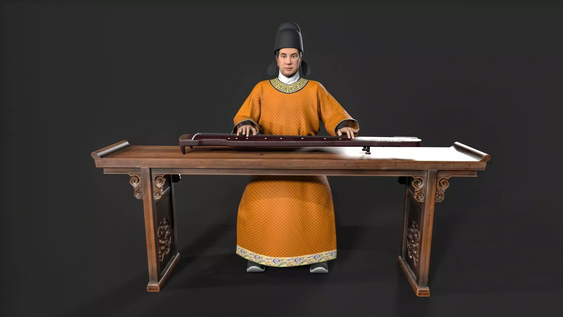 ancient china zither musical instrument Low-poly 3D model_0