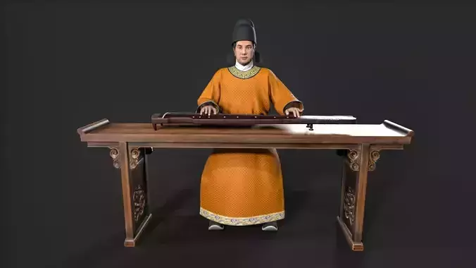 ancient china zither musical instrument Low-poly 3D model