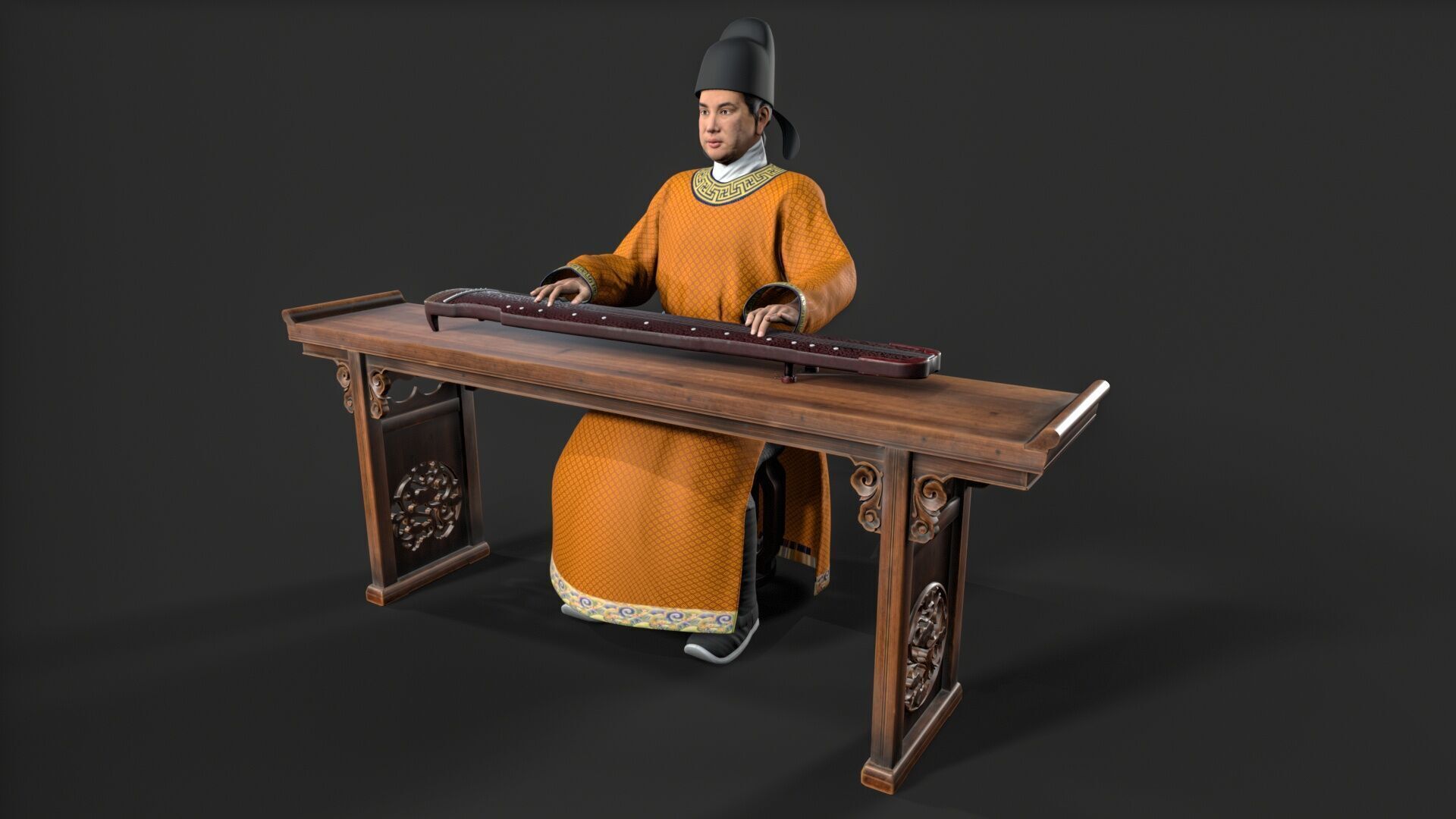 ancient china zither musical instrument Low-poly 3D model_4