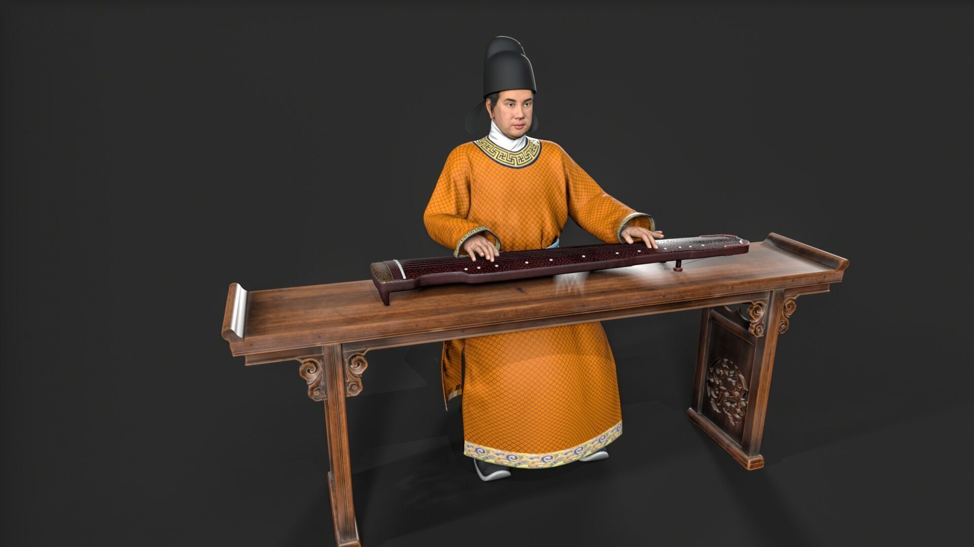 ancient china zither musical instrument Low-poly 3D model_2