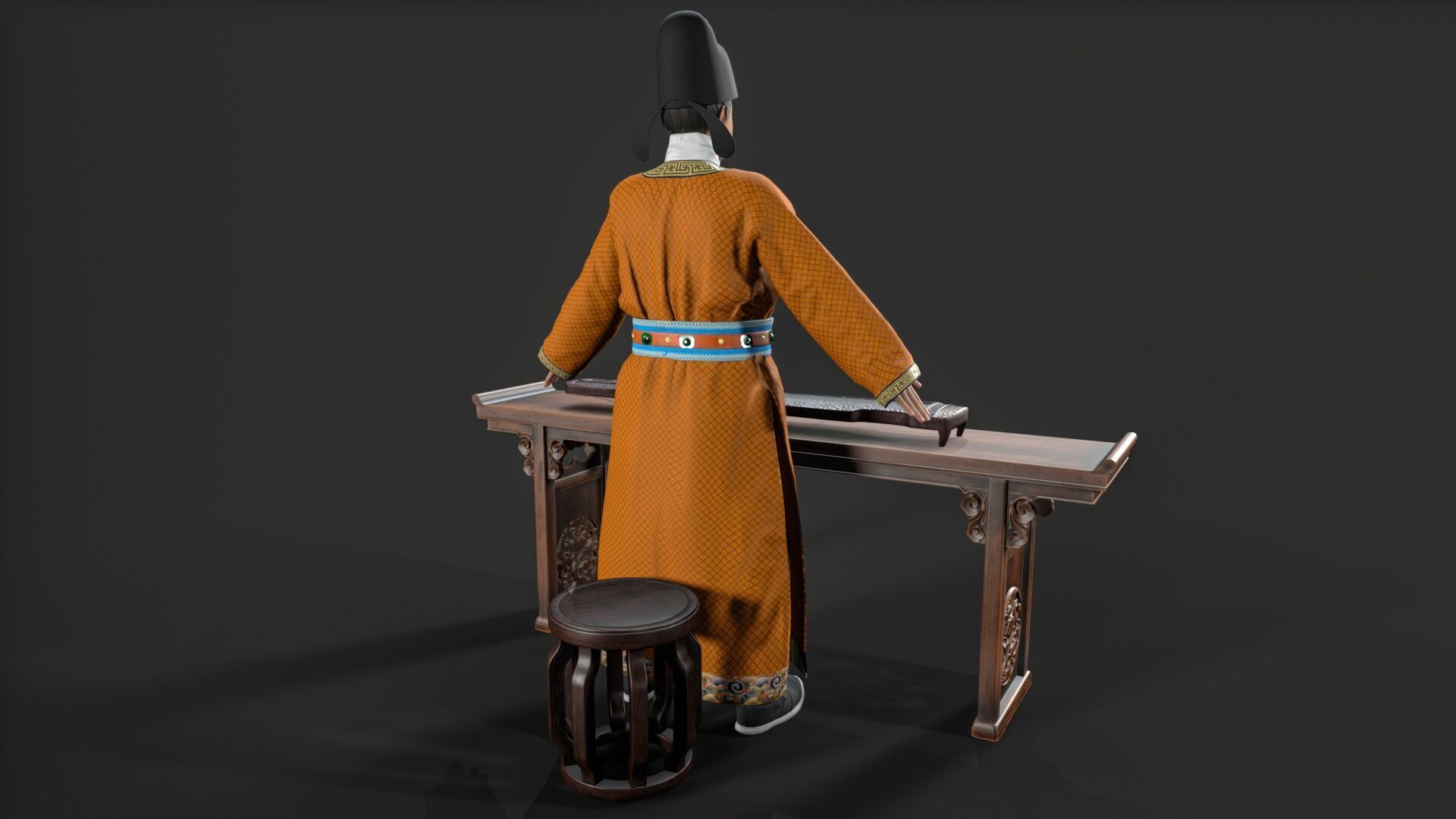 ancient china zither musical instrument Low-poly 3D model_9