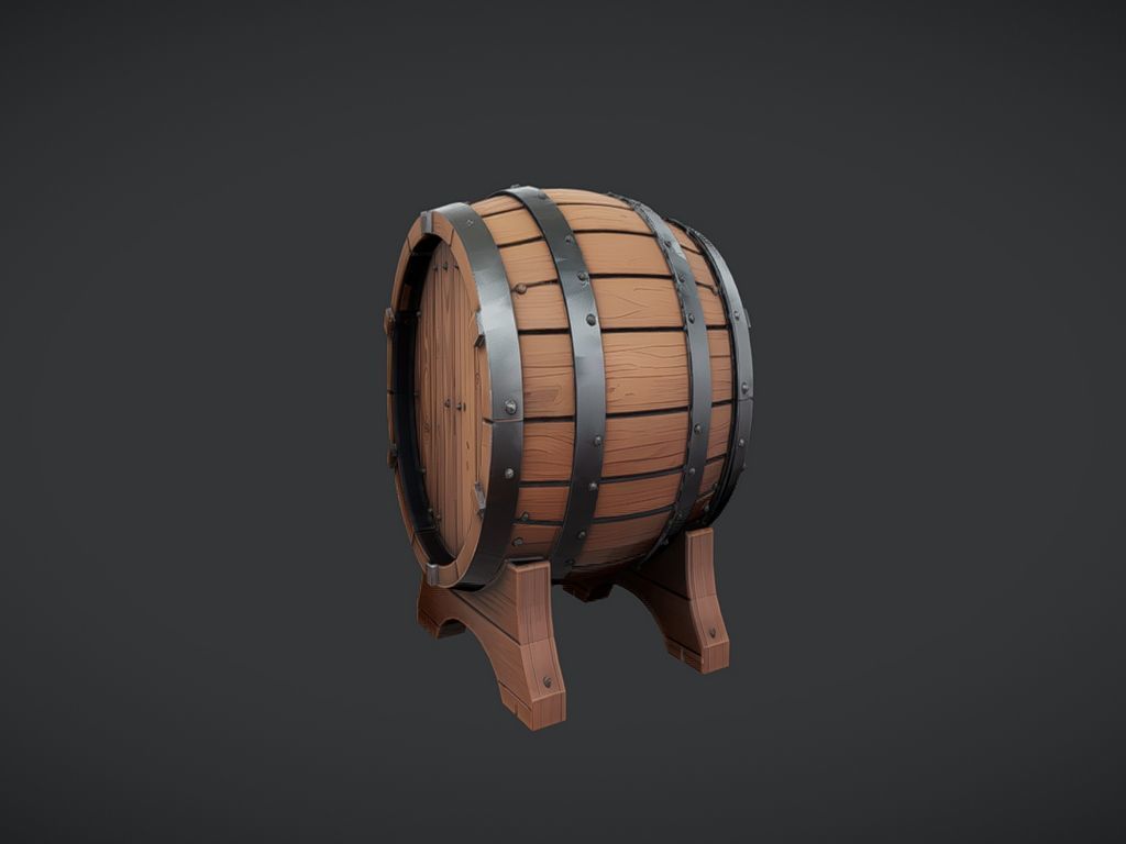 wooden barrel on stand 3D model_1