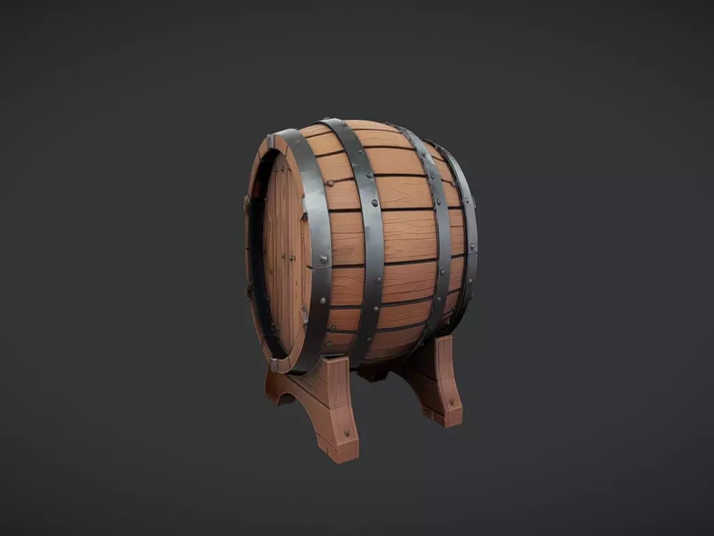wooden barrel on stand 3D model_0