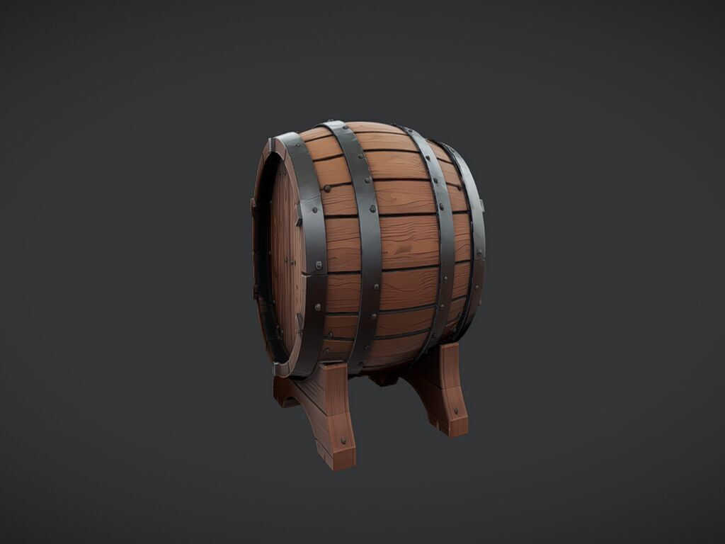 wooden barrel on stand 3D model_6