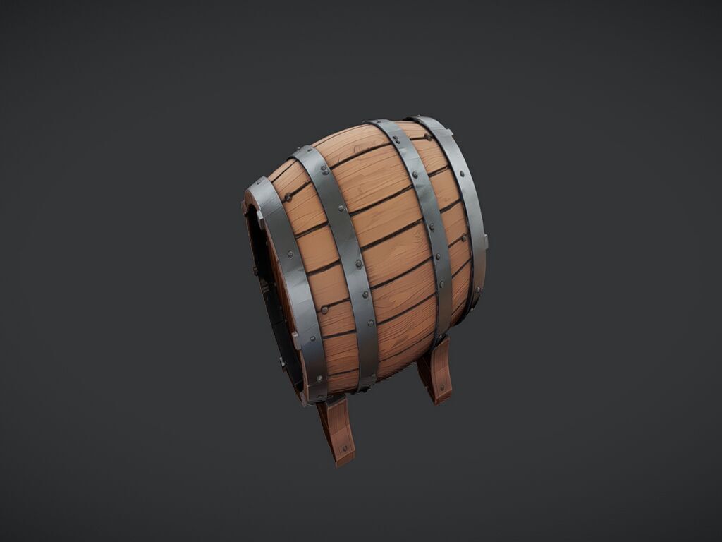 wooden barrel on stand 3D model_7