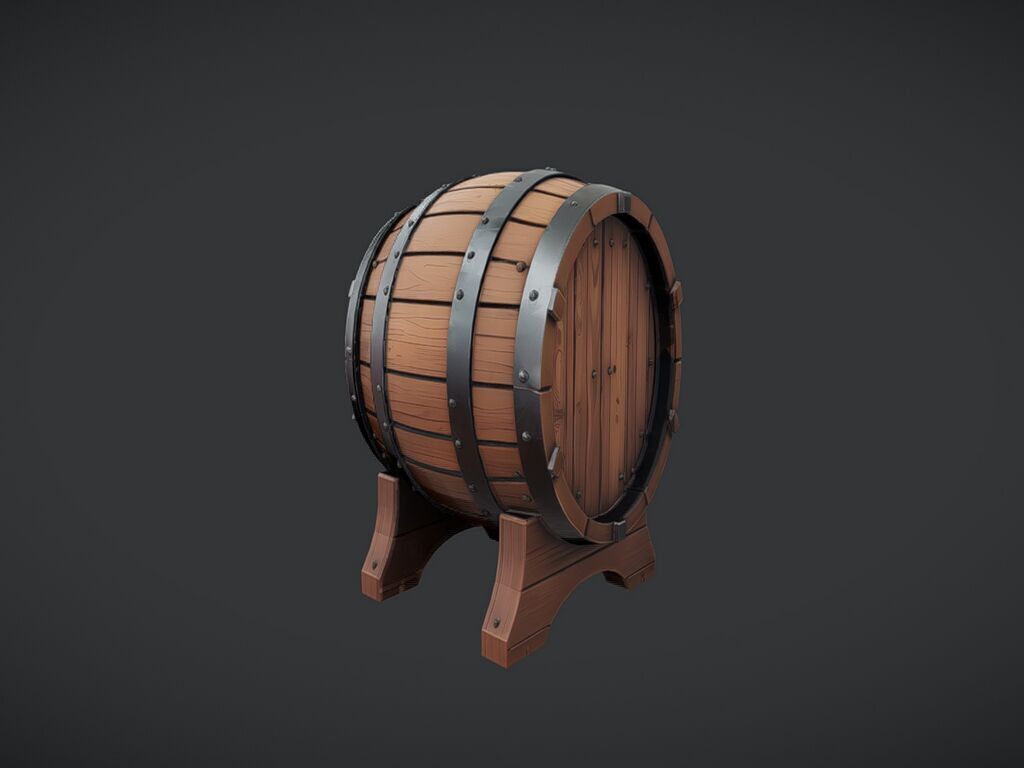 wooden barrel on stand 3D model_4