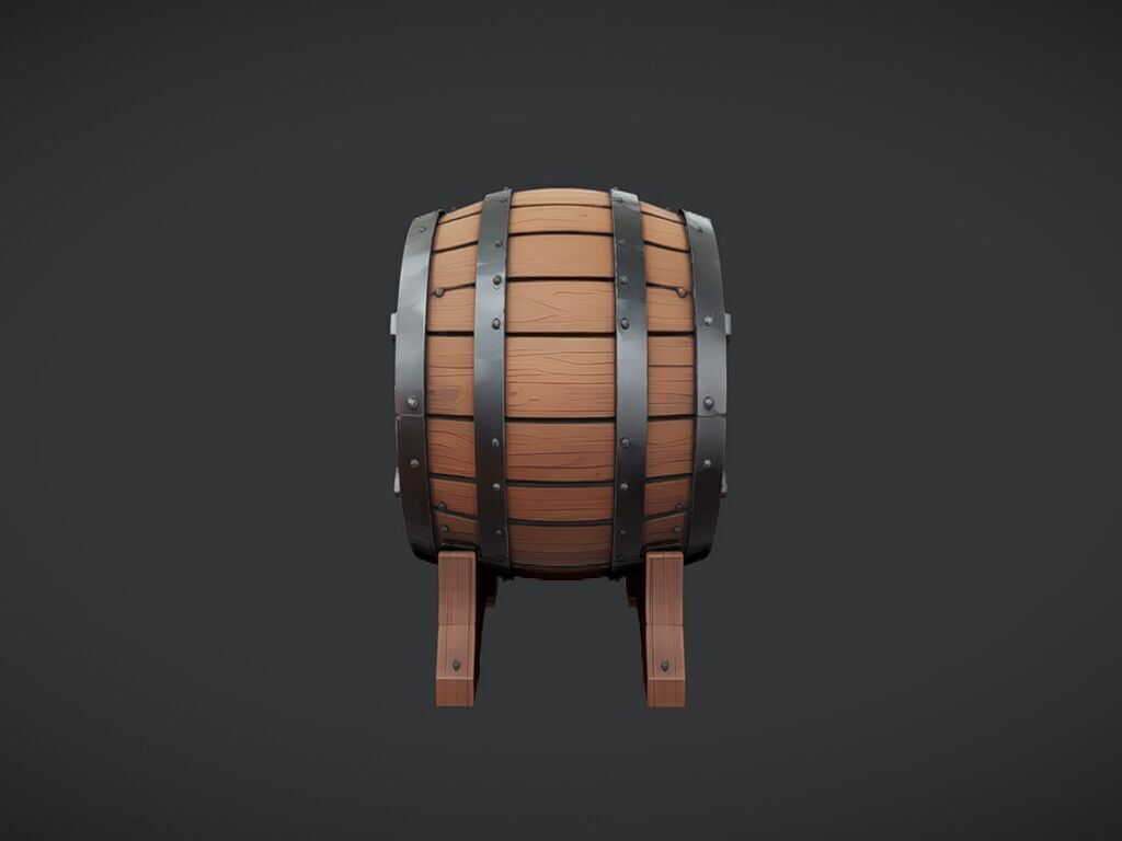 wooden barrel on stand 3D model_2
