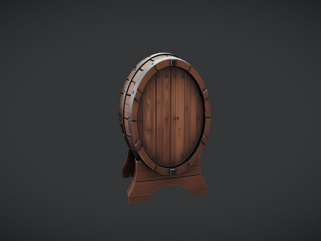 wooden barrel on stand 3D model_5