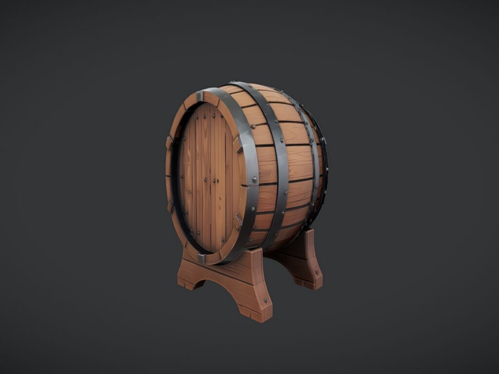 wooden barrel on stand 3D model_8