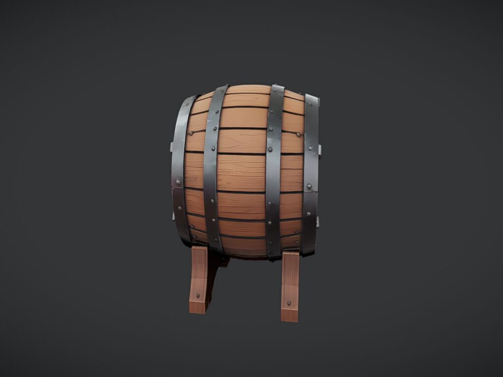 wooden barrel on stand 3D model_3