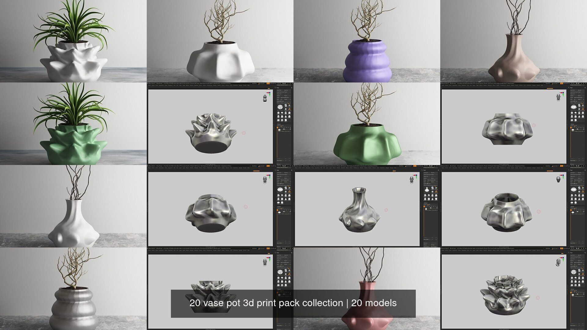 20 vase pot 3d print pack collection _2