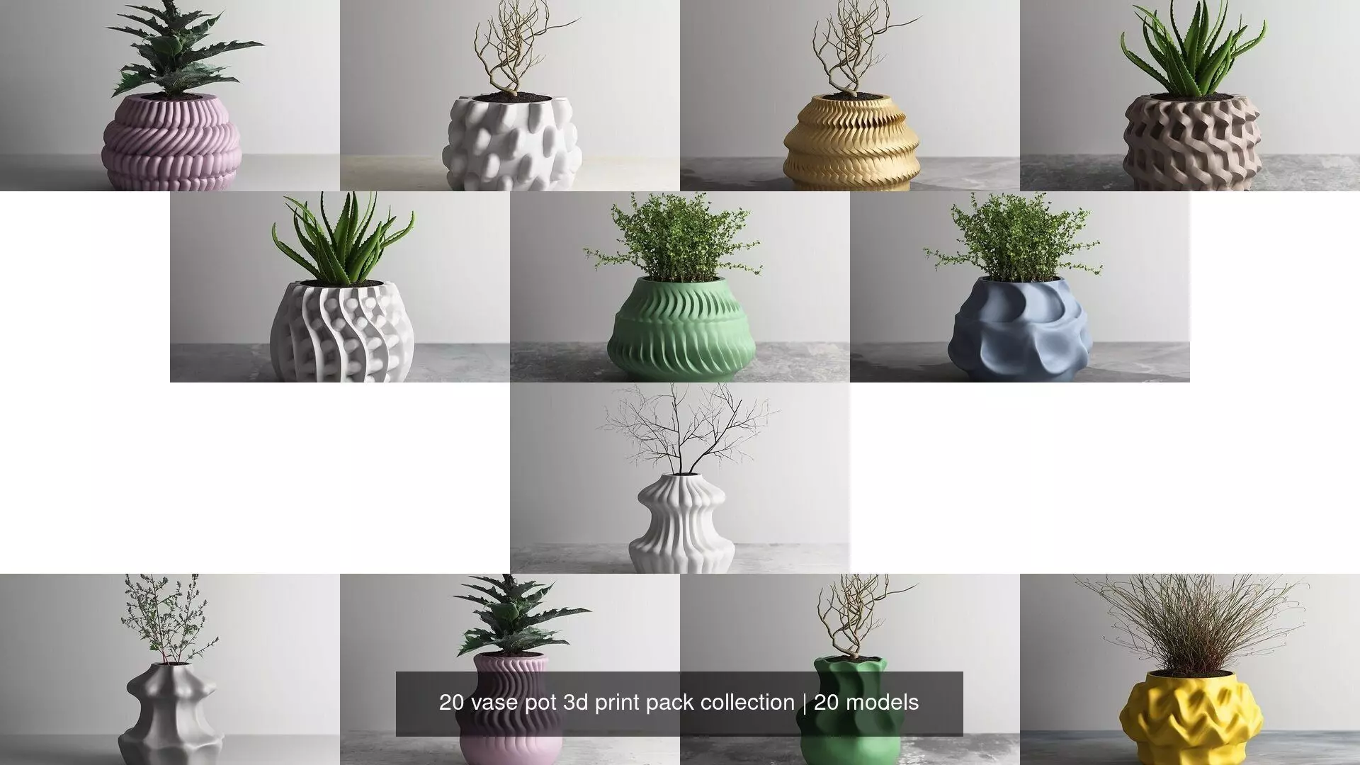 20 vase pot 3d print pack collection _0
