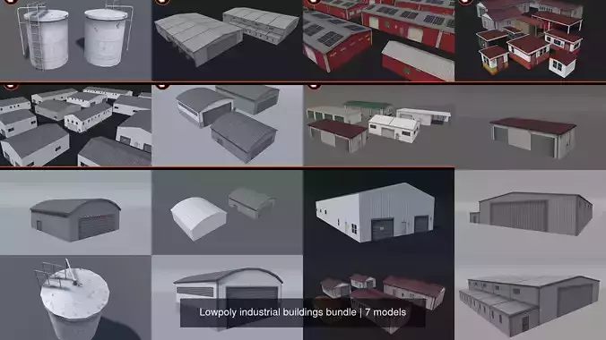 Lowpoly industrial buildings bundle 3D Model Collection