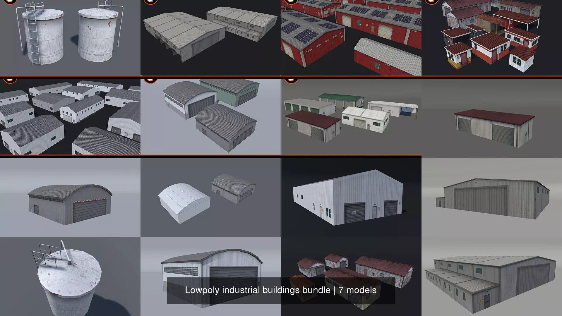 Lowpoly industrial buildings bundle 3D Model Collection_0