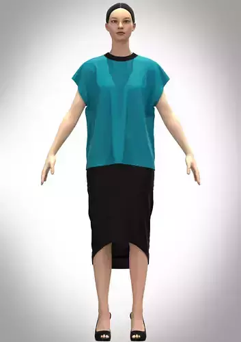 womens tops and skirt rigged model Low-poly 3D model
