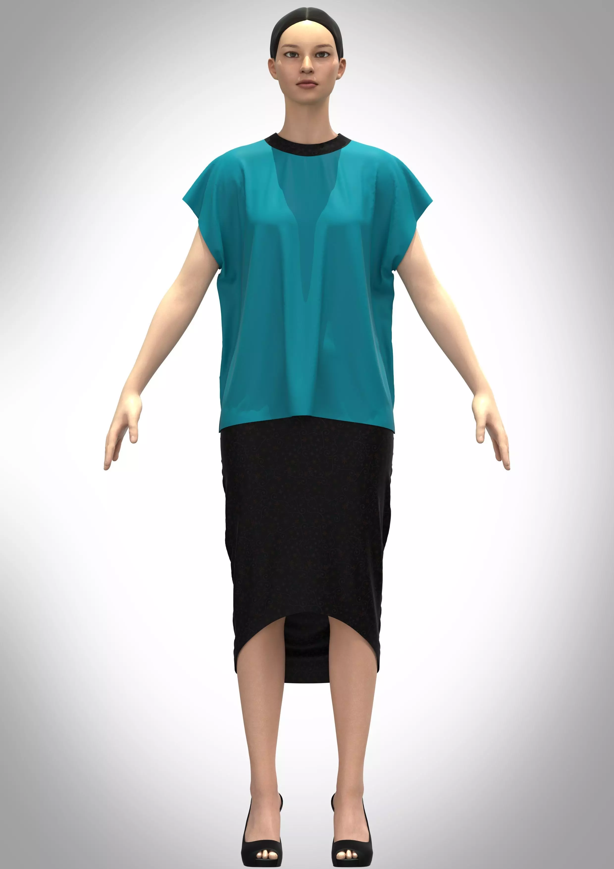womens tops and skirt rigged model Low-poly 3D model