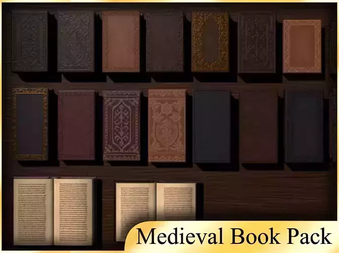 Medieval Book Pack Low-poly 3D model