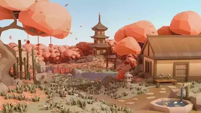Japanese Low Poly Environment Pack Low-poly 3D model