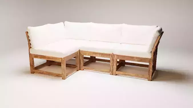 Modern Wooden L-Shaped Outdoor Sofa  