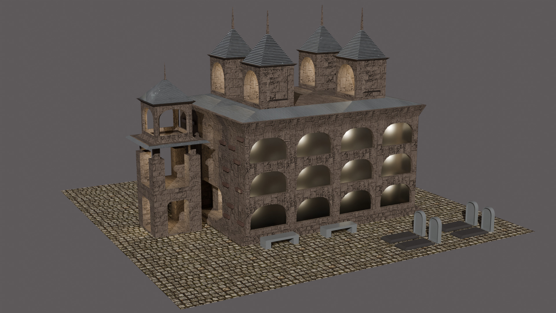  Temple Monastery  Low-poly 3D model_1