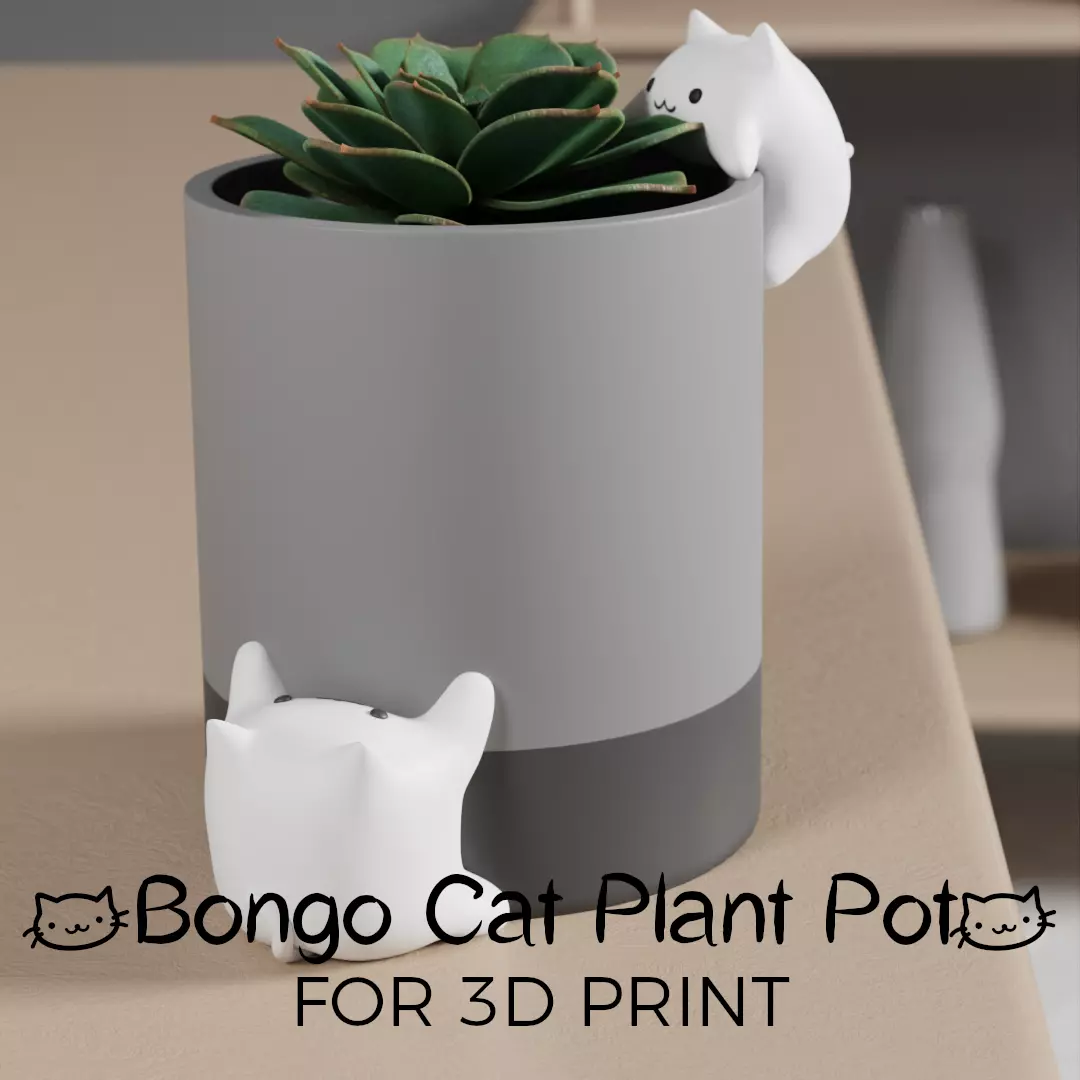 Bongo Cat Plant Pot - Plant For 3D Print 3D print model