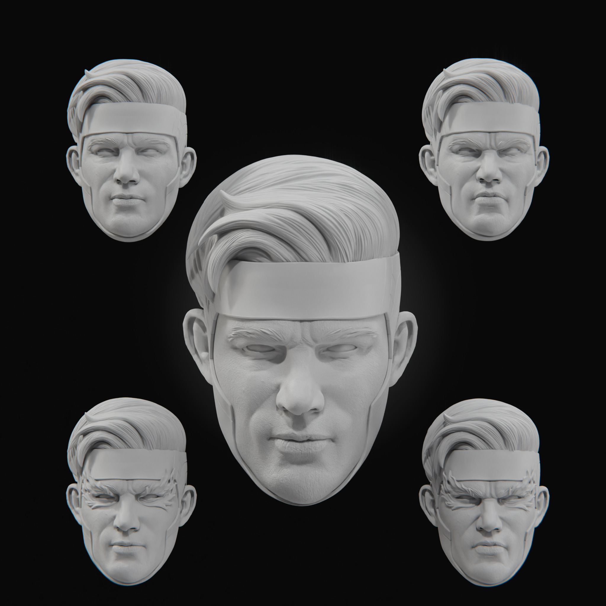 Gambit Channing Tatum Custom Heads Pack - 1-12 scale STL 3D print model_4