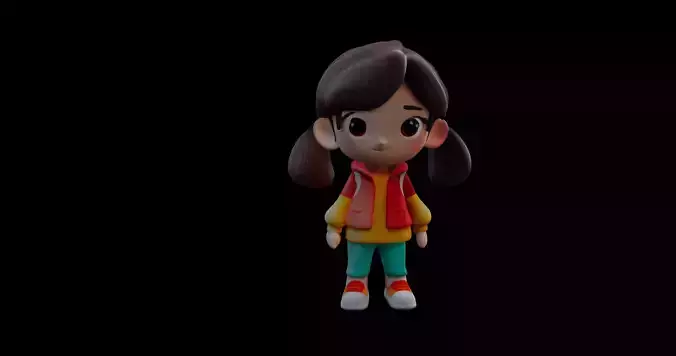 Cute 3D Cartoon Girl Character for Games  