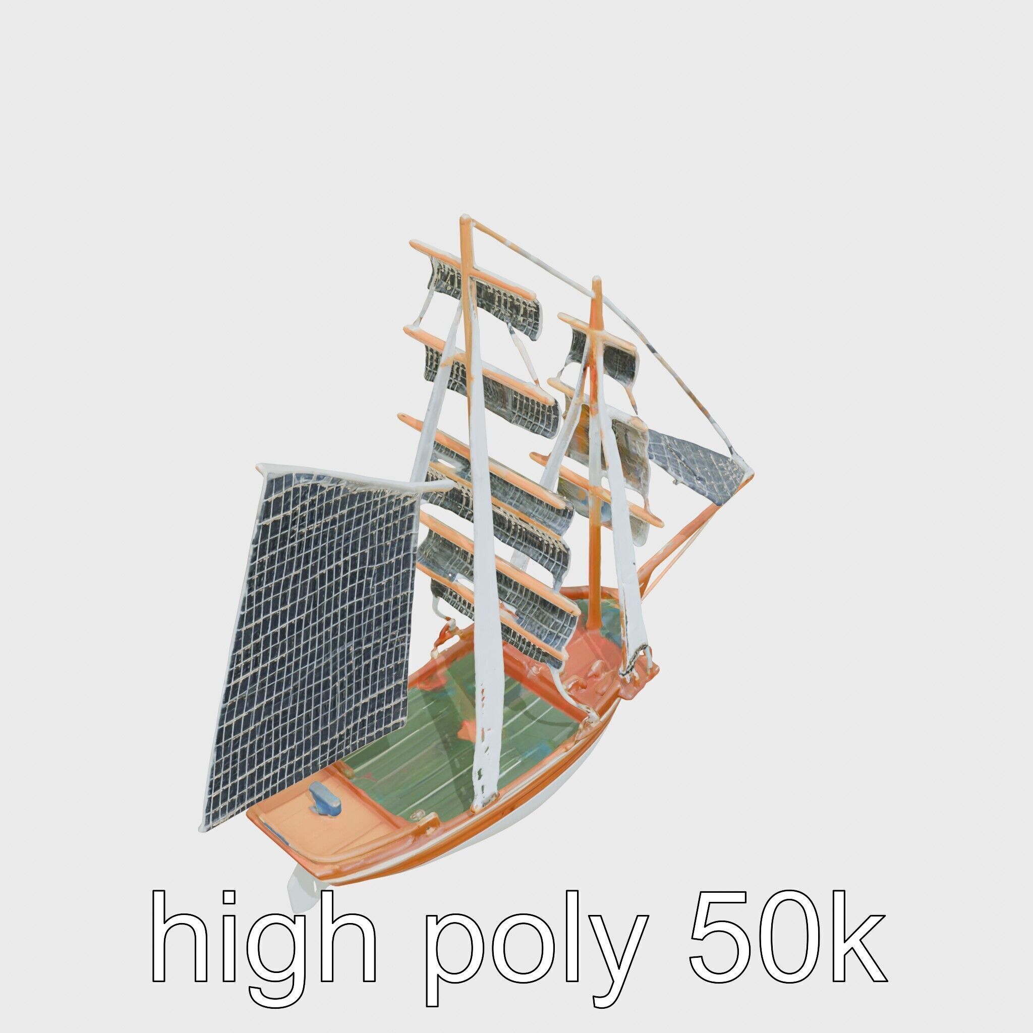 Solar-Powered Sailboat with Innovative Panel Sails Low-poly 3D model_11
