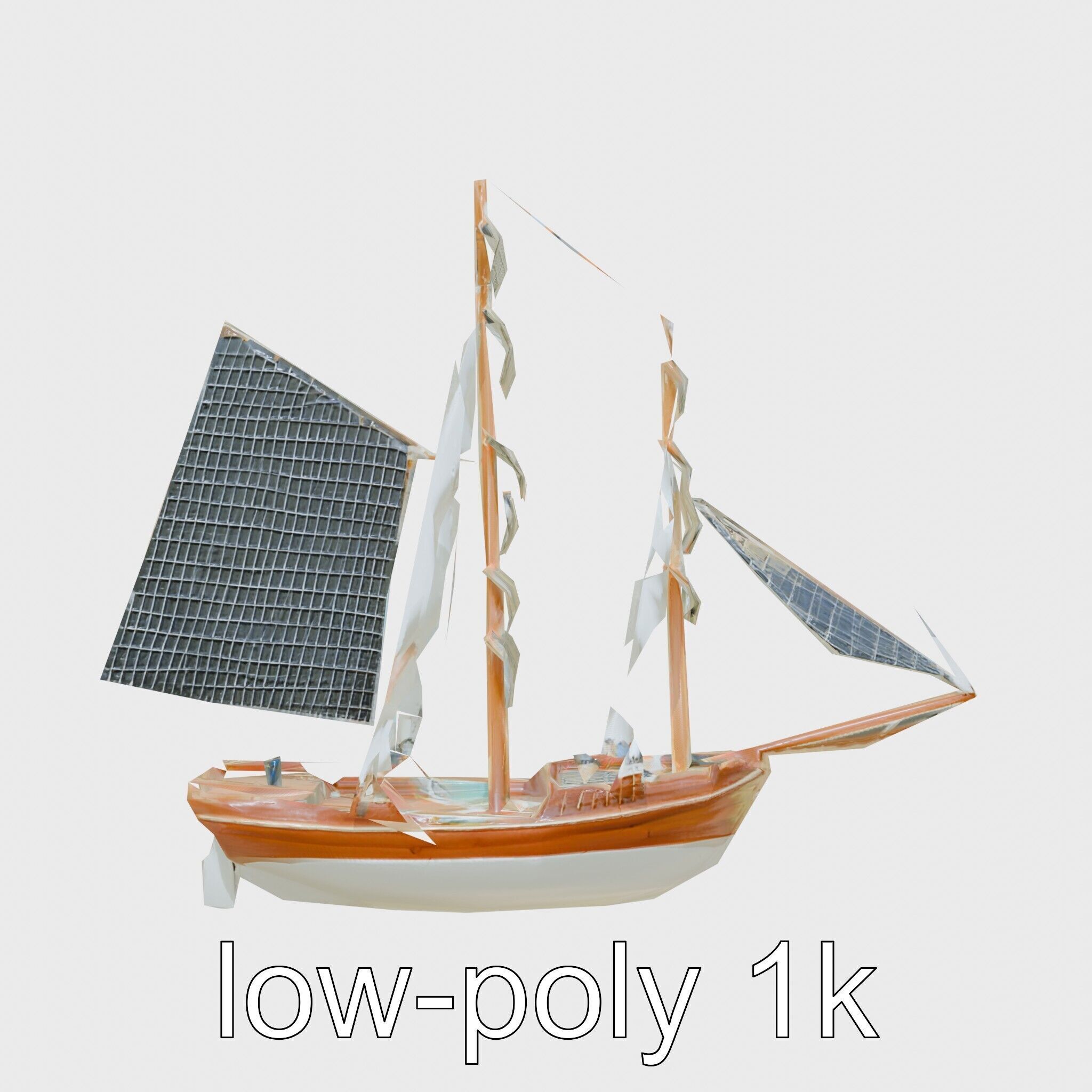 Solar-Powered Sailboat with Innovative Panel Sails Low-poly 3D model_7