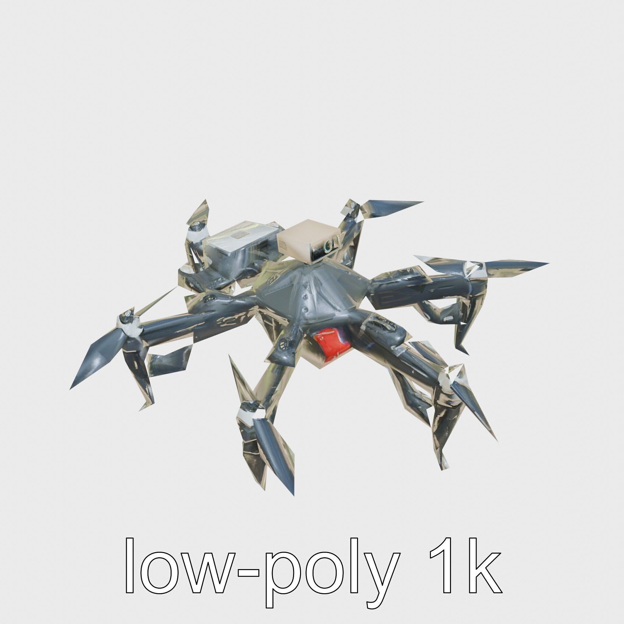 Combat Spider Drone with Eight Legs and Laser Tech Low-poly 3D model_13
