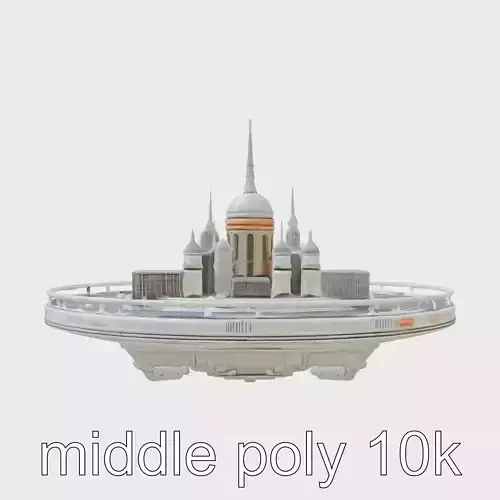 Floating City on Antigravity Platforms with Energy Shields Low-poly 3D model