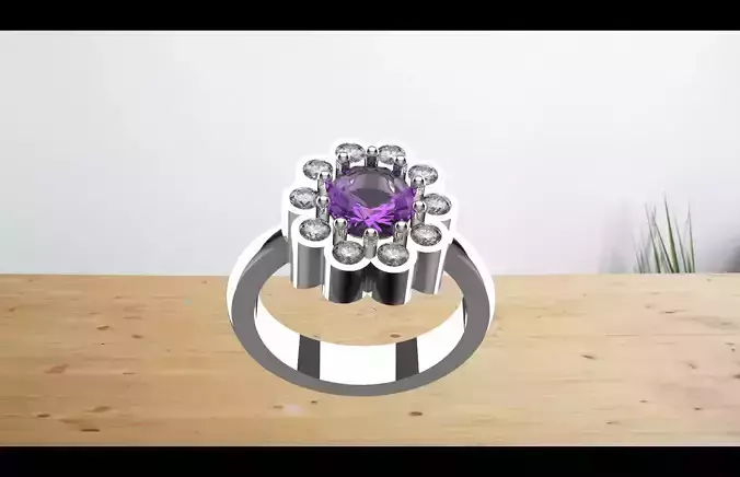 purple romace flower ring 