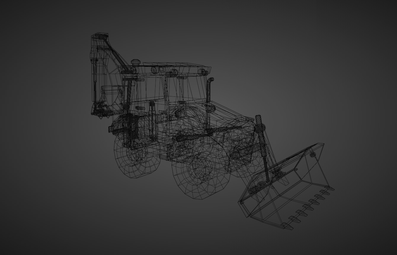 Backhoe Loader Heavy Vehicle Low-poly 3D model_9