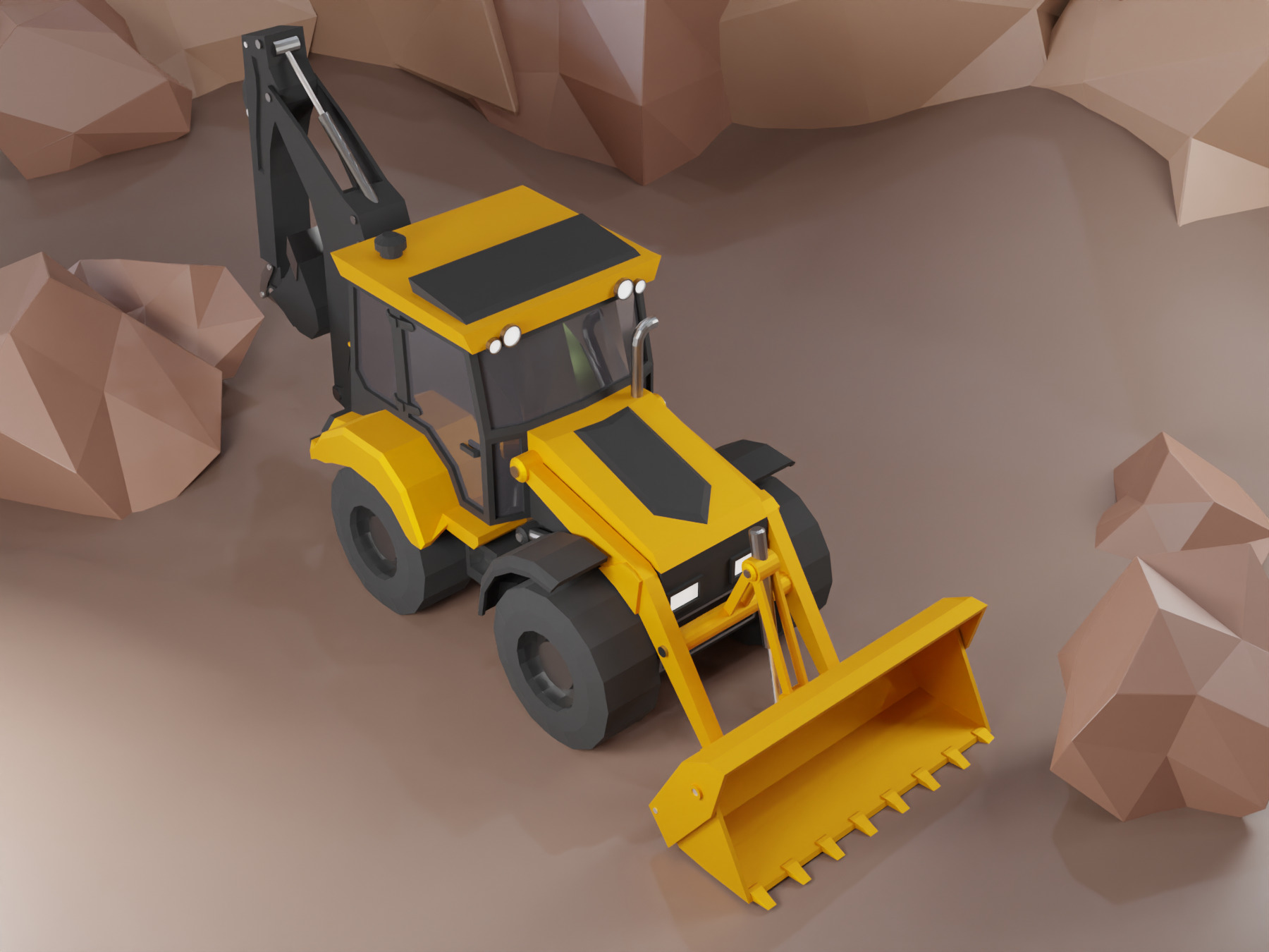 Backhoe Loader Heavy Vehicle Low-poly 3D model_3