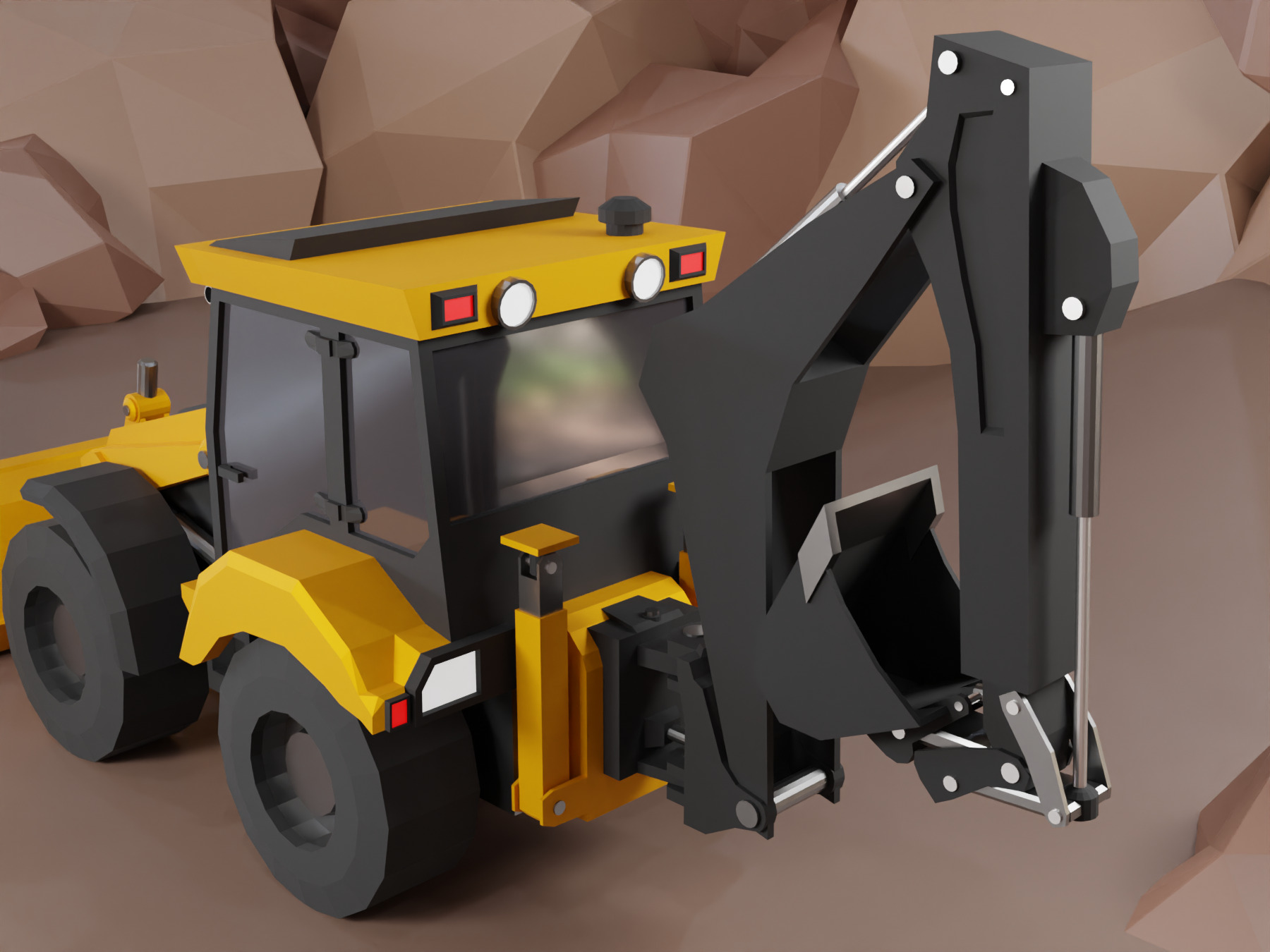 Backhoe Loader Heavy Vehicle Low-poly 3D model_4