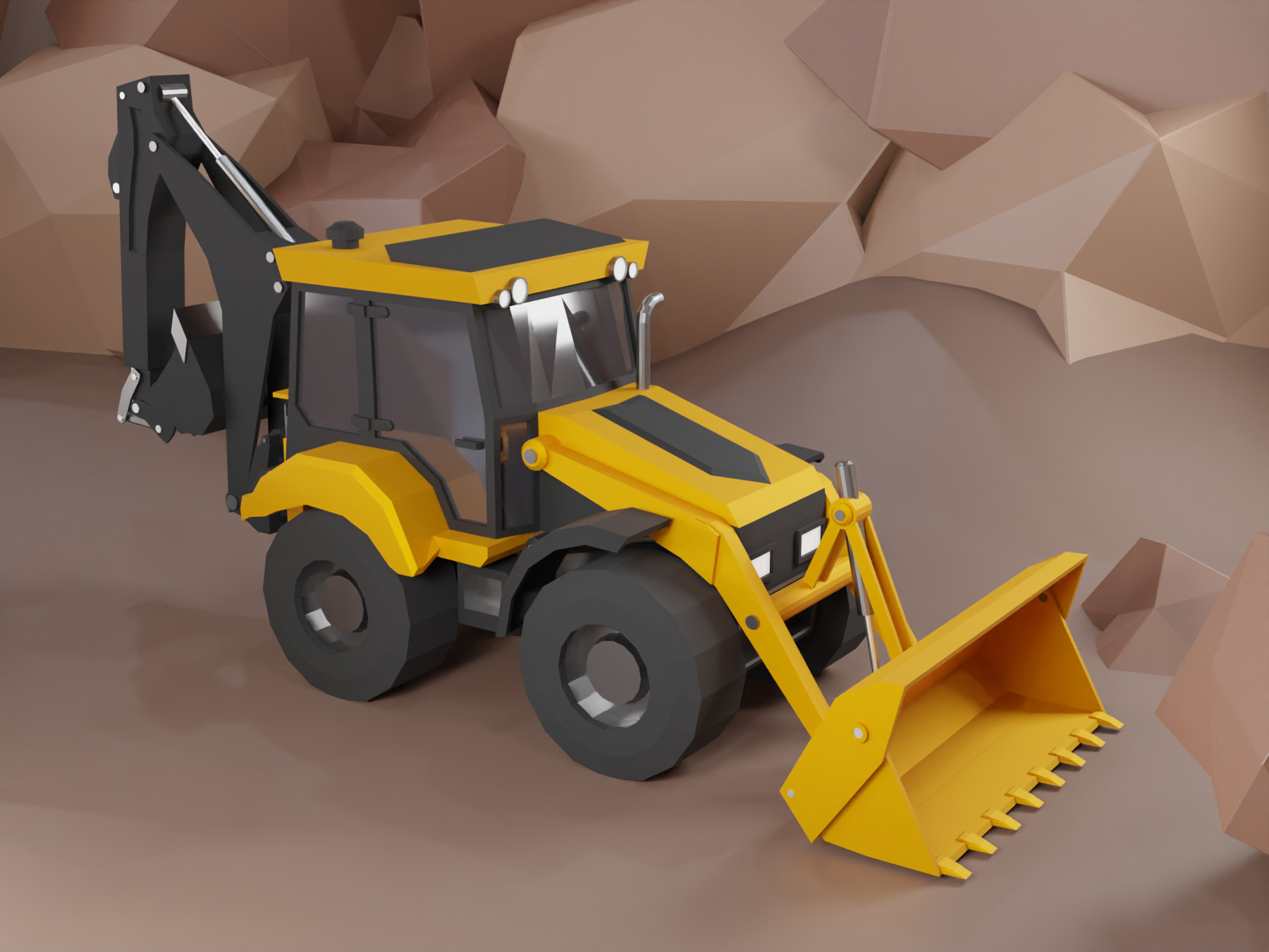 Backhoe Loader Heavy Vehicle Low-poly 3D model_1