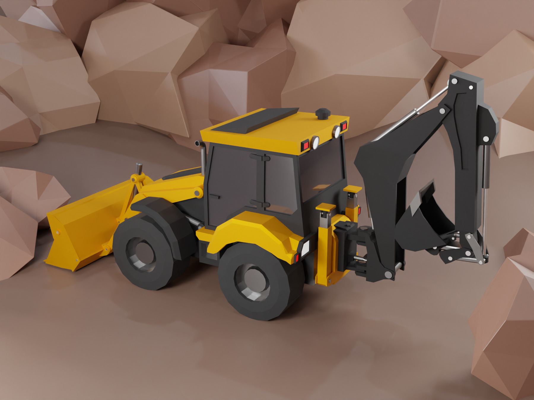 Backhoe Loader Heavy Vehicle Low-poly 3D model_2