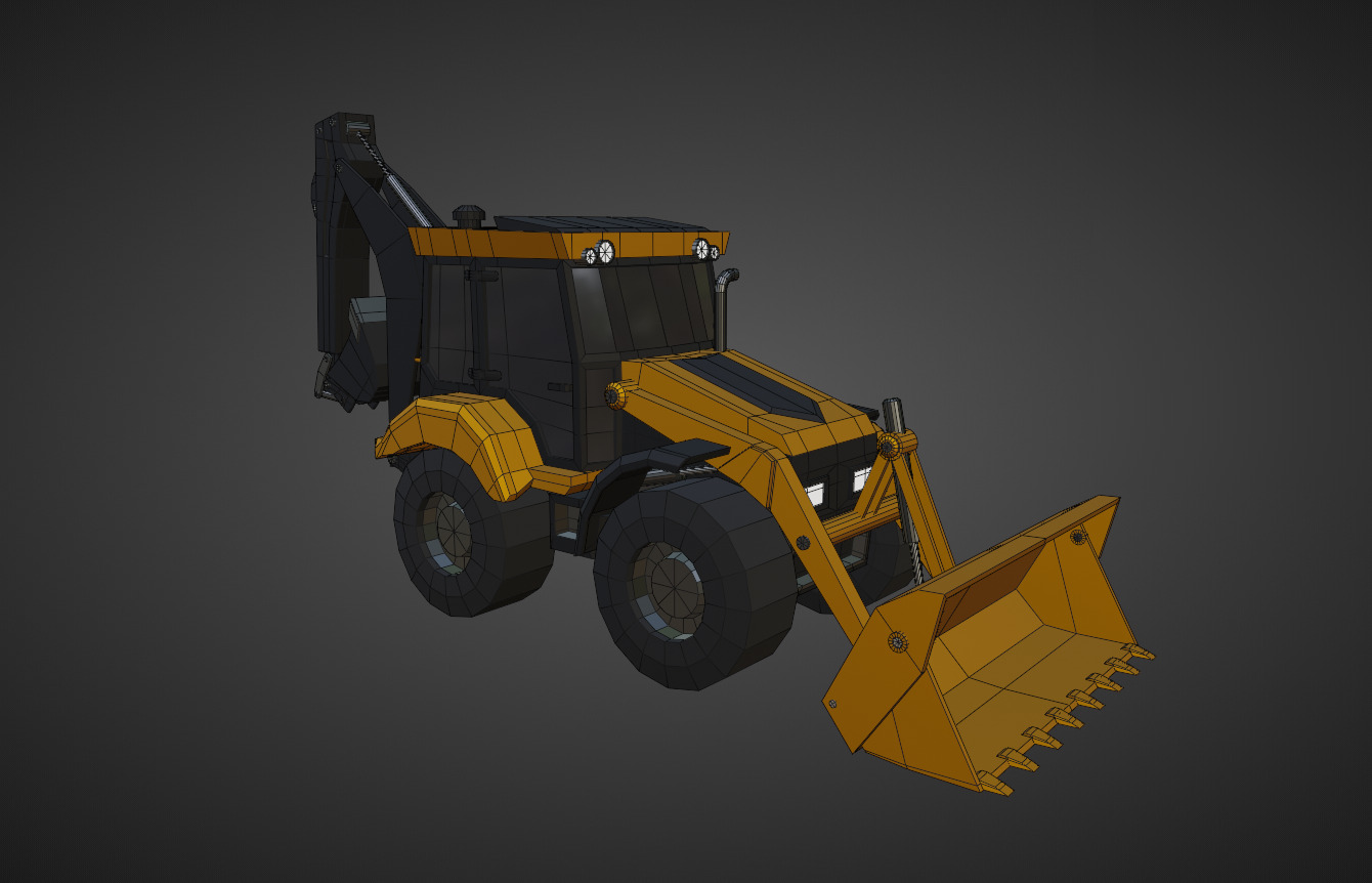 Backhoe Loader Heavy Vehicle Low-poly 3D model_7