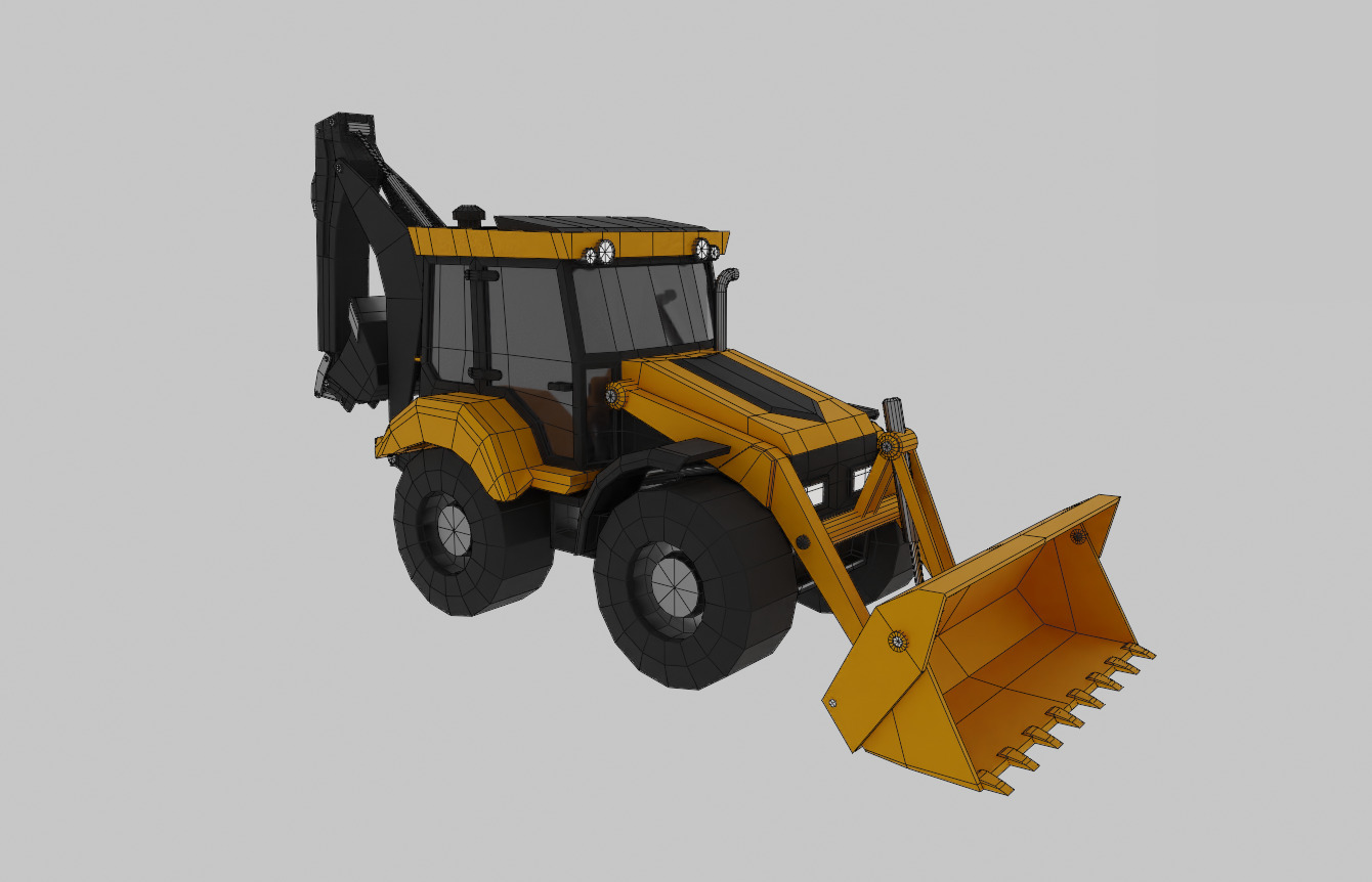 Backhoe Loader Heavy Vehicle Low-poly 3D model_6