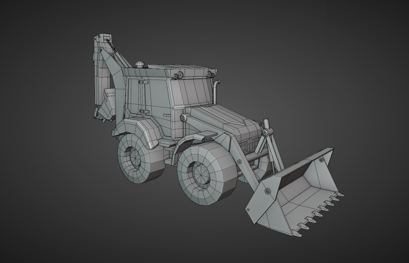 Backhoe Loader Heavy Vehicle Low-poly 3D model_8