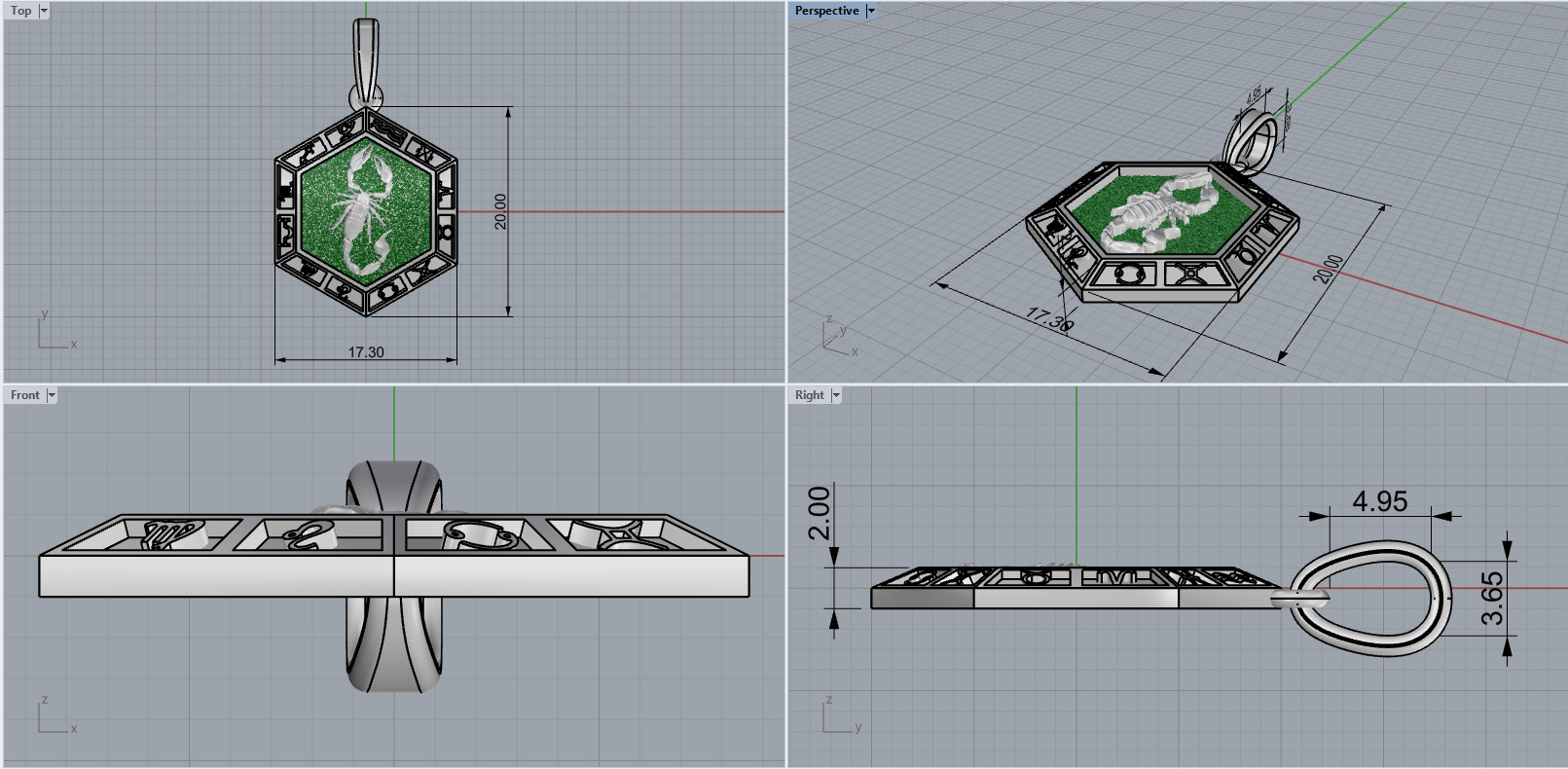 Zodiac sign scorpion pendant model 966 3D print model_3