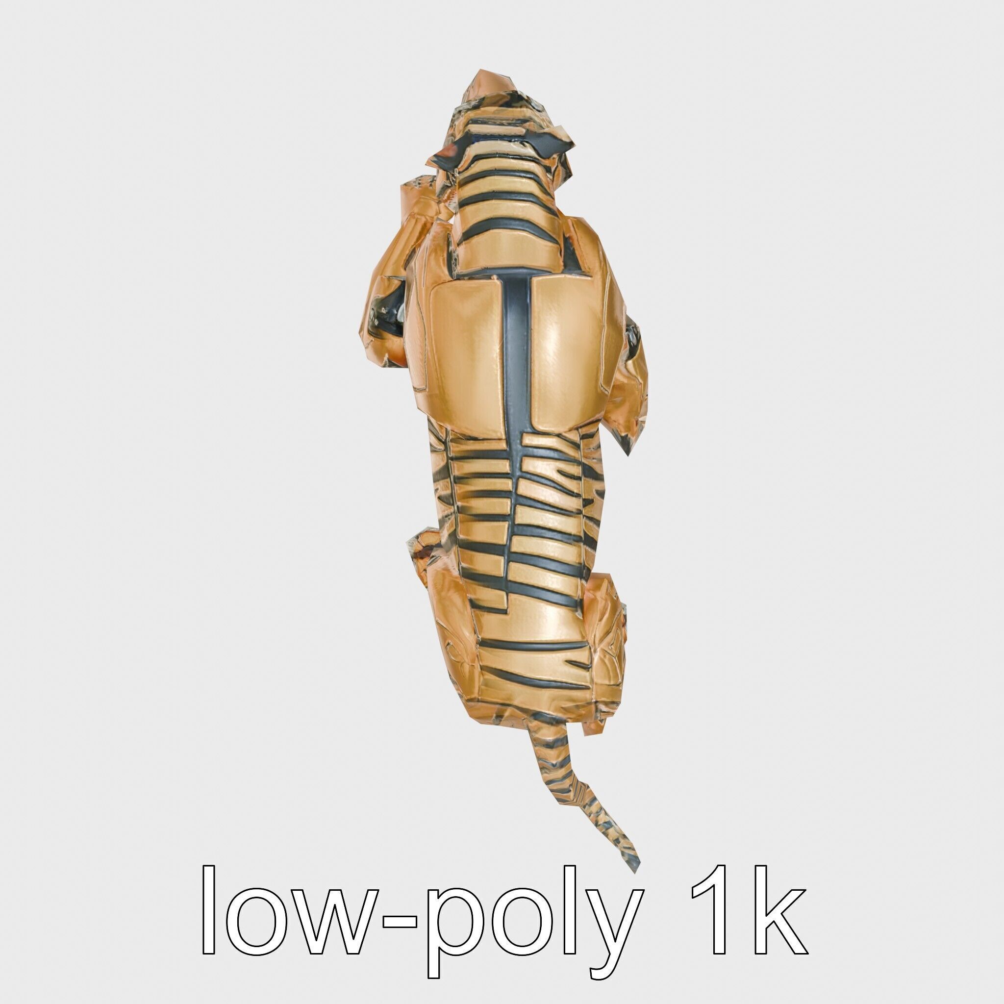 Robotic Tiger with Gold Black Pattern and Laser Mounts Low-poly 3D model_22