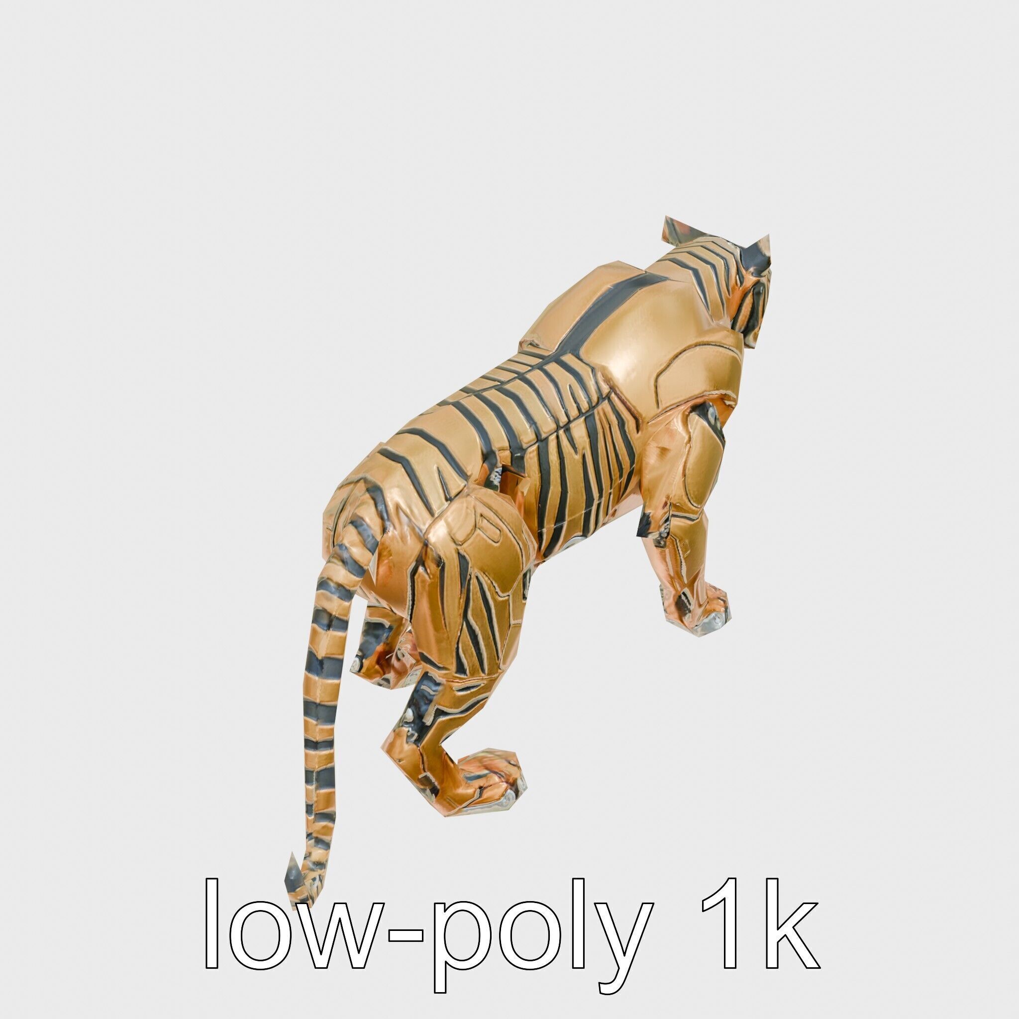 Robotic Tiger with Gold Black Pattern and Laser Mounts Low-poly 3D model_27