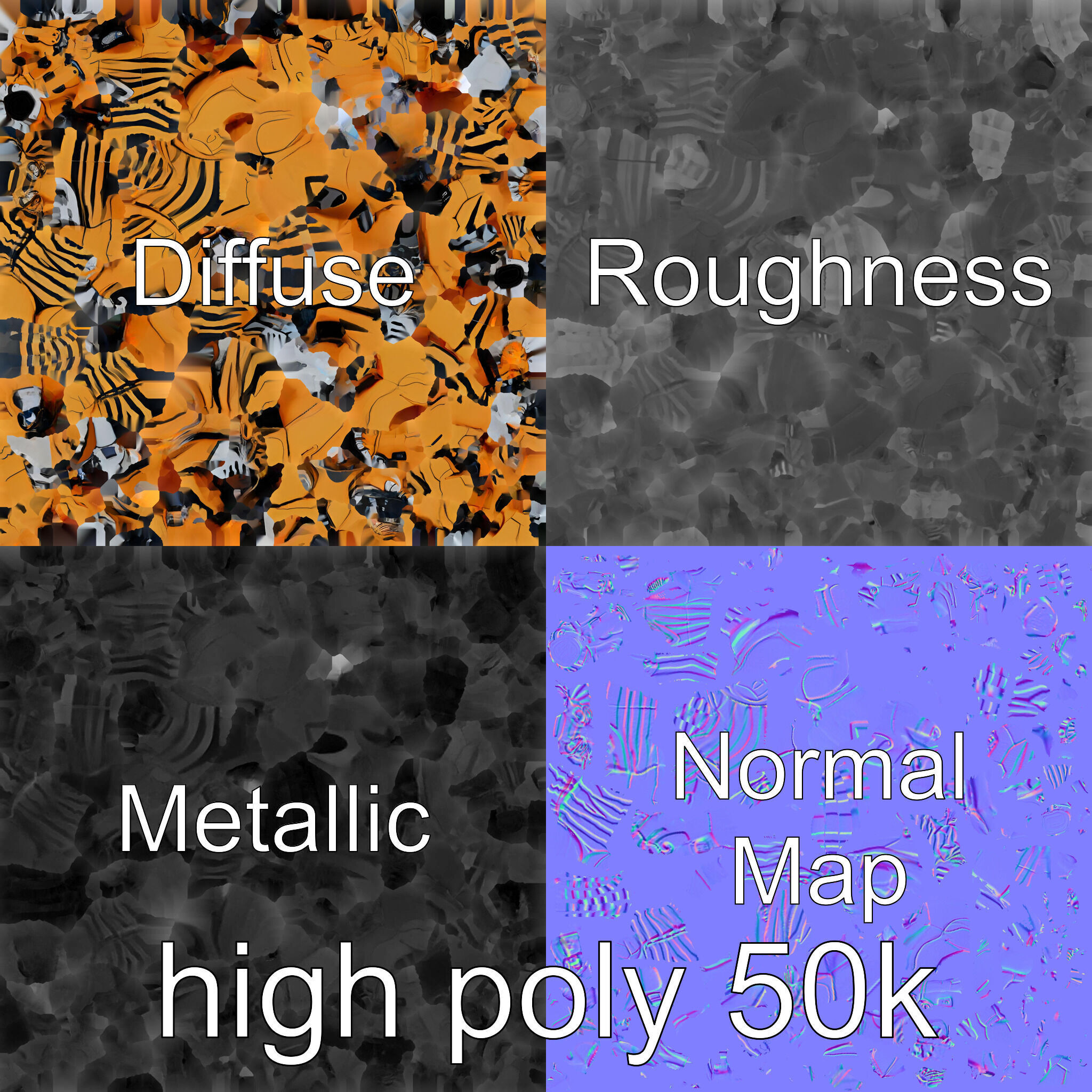 Robotic Tiger with Gold Black Pattern and Laser Mounts Low-poly 3D model_32