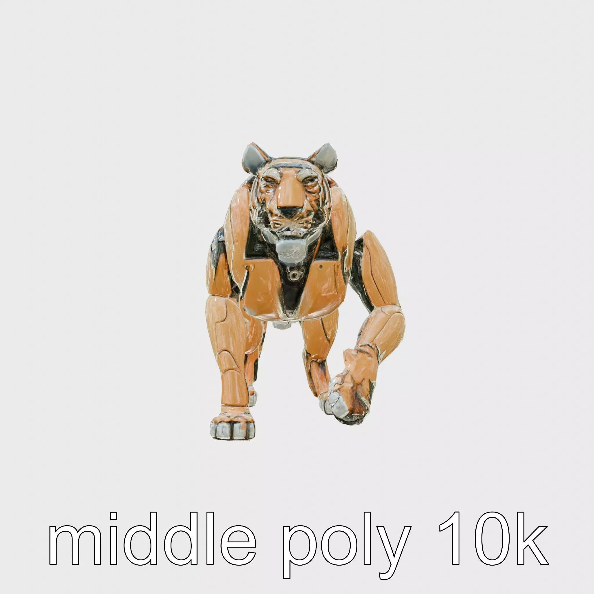 Robotic Tiger with Gold Black Pattern and Laser Mounts Low-poly 3D model_0