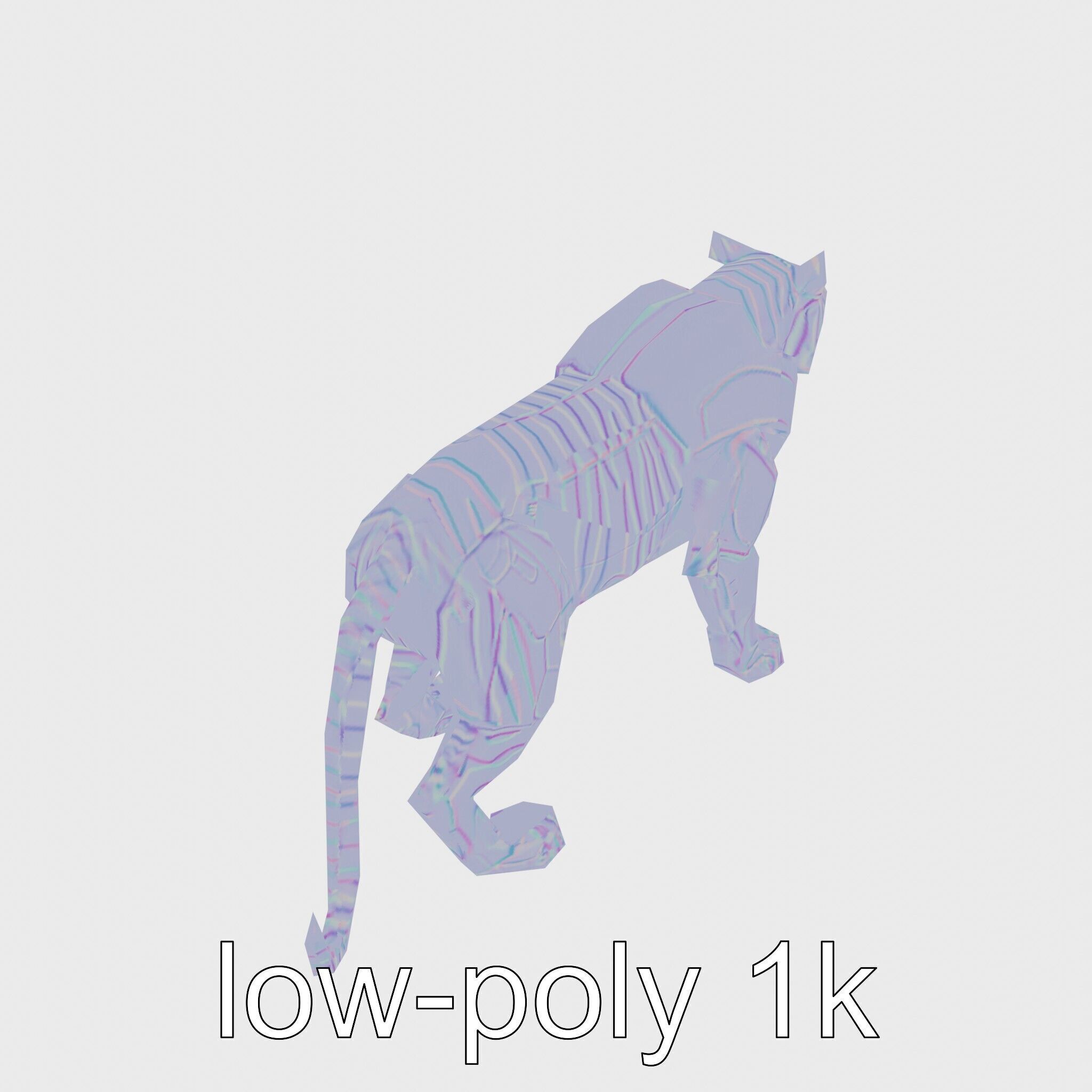 Robotic Tiger with Gold Black Pattern and Laser Mounts Low-poly 3D model_15