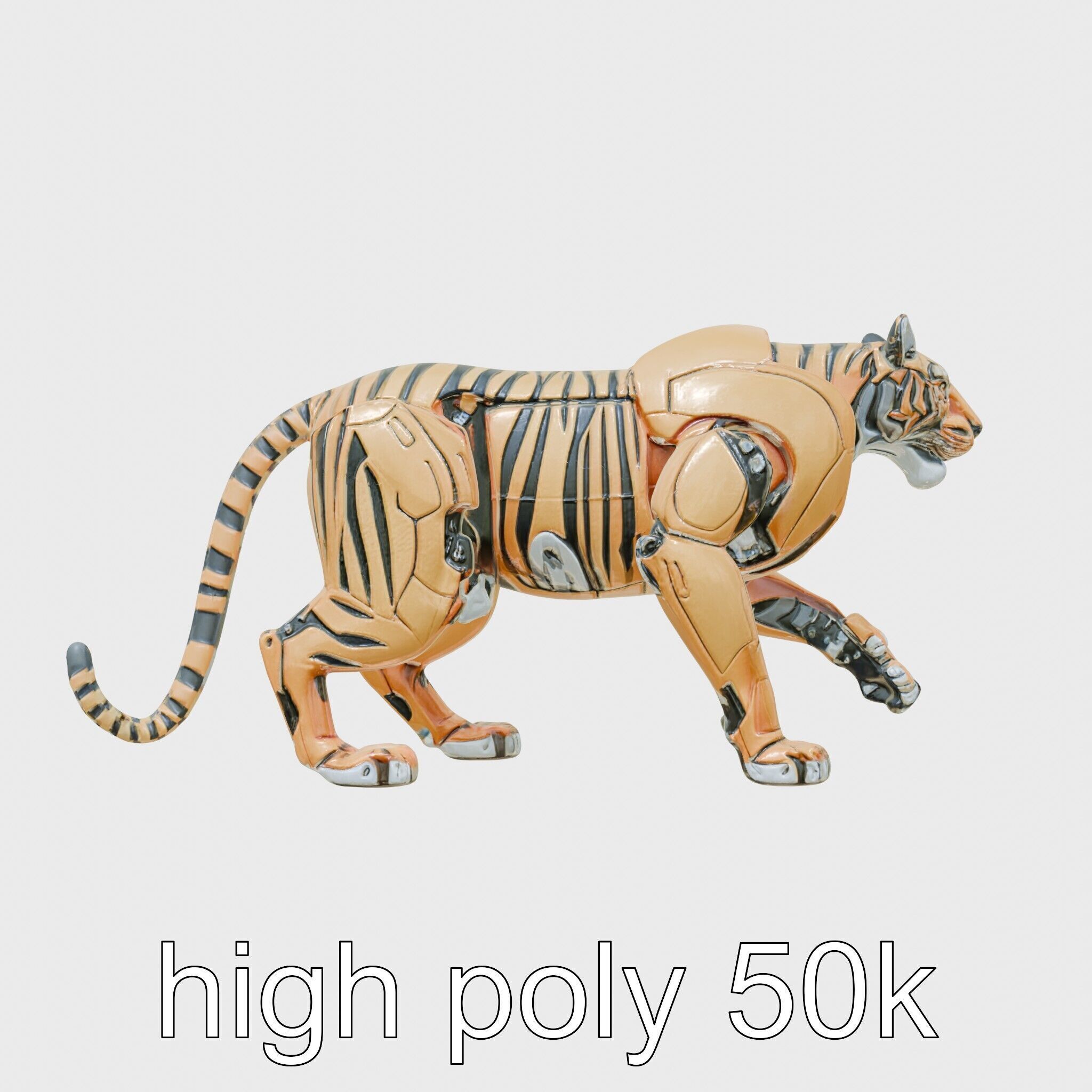 Robotic Tiger with Gold Black Pattern and Laser Mounts Low-poly 3D model_16