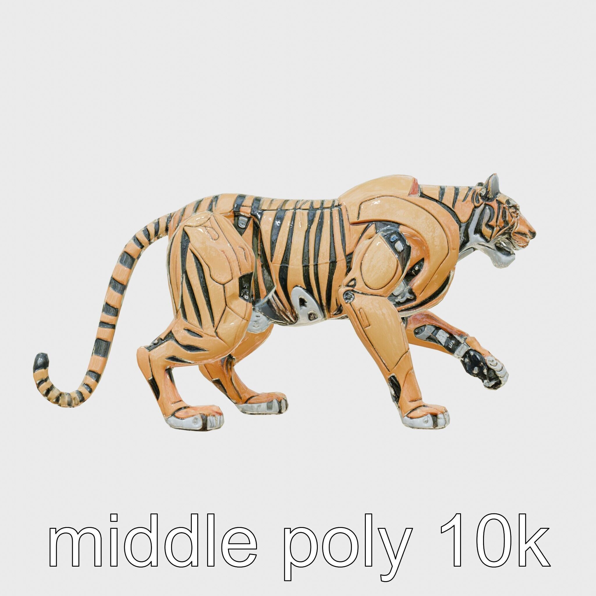 Robotic Tiger with Gold Black Pattern and Laser Mounts Low-poly 3D model_14